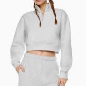 NWT! Tna Aritzia “Warm Up Crop” 1/4 Zip Sweatshirt In Heather Grey XS